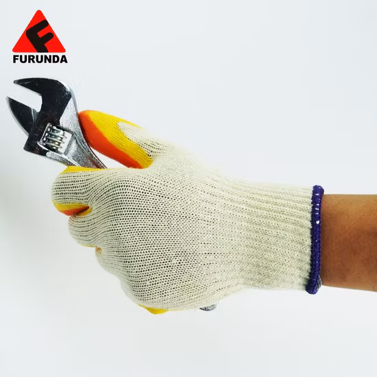 Fabrikdirekte Baumwollhandschuhe, glatte Latex-Gummi-Handflächenbeschichtung, rauer Griff, Sicherheits-Arbeitshandschuhe