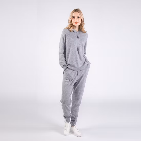 Luxuriöse Freizeit-Jogginghose für Damen aus Kaschmir und Kapuzenpullover aus Kaschmir